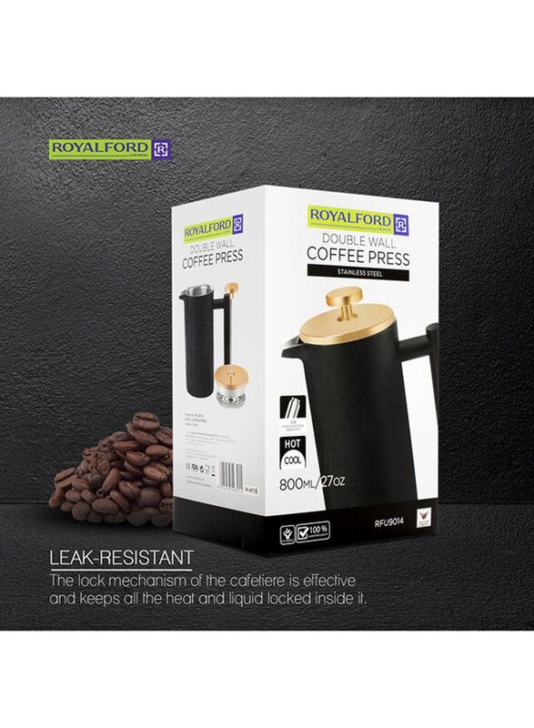 رويال فورد صانعة قهوة فرنسية من الستانلس ستيل 800 مل, RFU9014, اسود