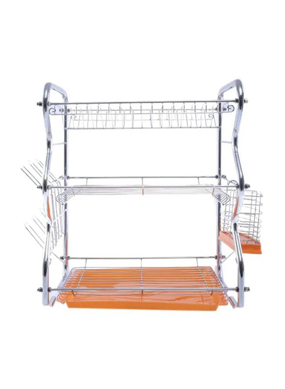 

RoyalFord Metal 3-Layer Dish Rack with Cutlery Holder, Silver
