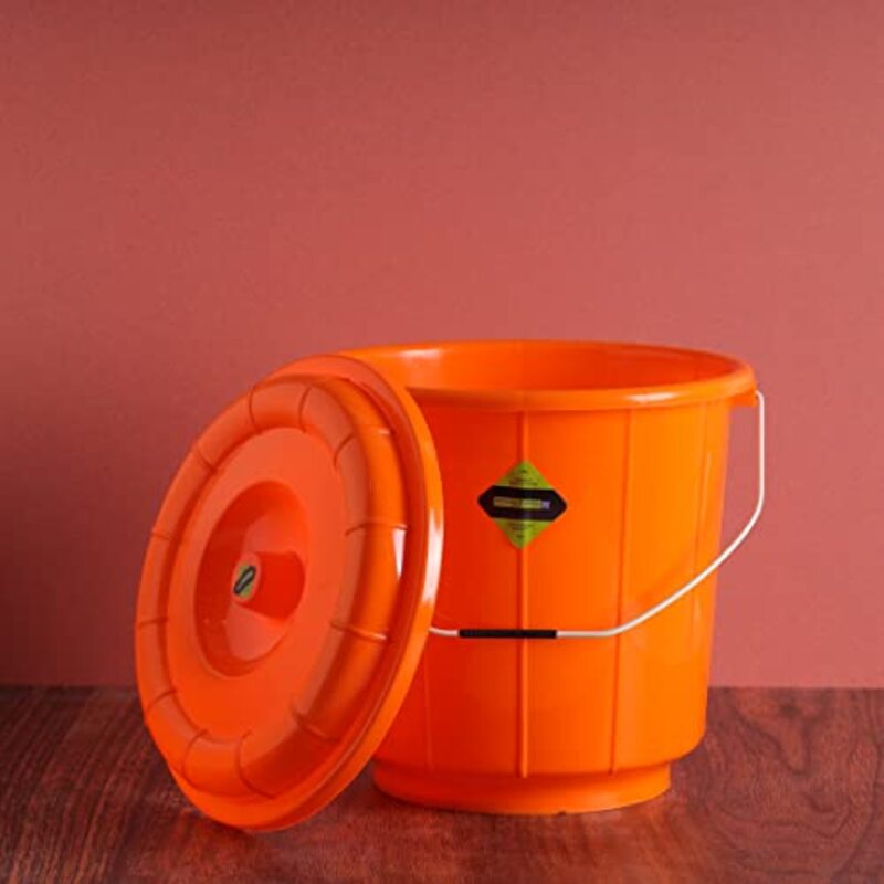 Royalford Plastic Bucket with Lid, RF11718, Orange, 13L