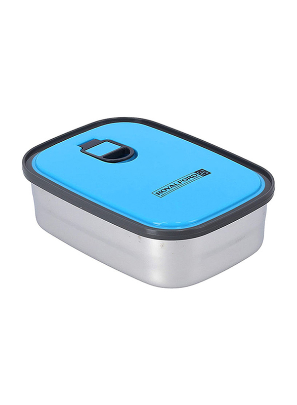 RoyalFord Rectangle Stainless Steel Food Container, 350ml, Blue/Silver