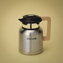 Royalford 1.2Ltr Stainless Steel Vacuum Jug with Wooden Handle, RF10170, Silver/Black