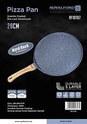 Royalford 28cm Aluminium Granite Coated Die-Cast Aluminium Pizza Pan, RF10767, 28x28x1cm, Black/Brown