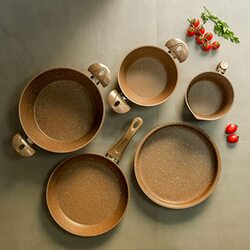 Royalford 8-Piece Chef Choice Non-Stick Round Aluminium Granite Coated Cookware Set, RF11305, Brown