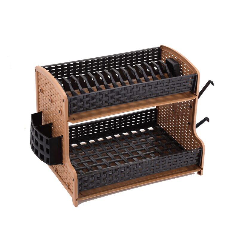 

Royalford Galaxy 2-Layer Plastic Rattan Dish Rack, Brown/Black