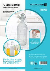 Royalford 1000ml Borosilicate Glass Bottle, RF11236, Clear