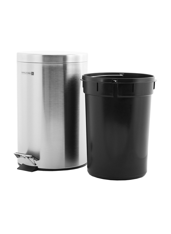 RoyalFord Stainless Steel Kitchen Pedal Trash Bin, 7 Liters, Silver