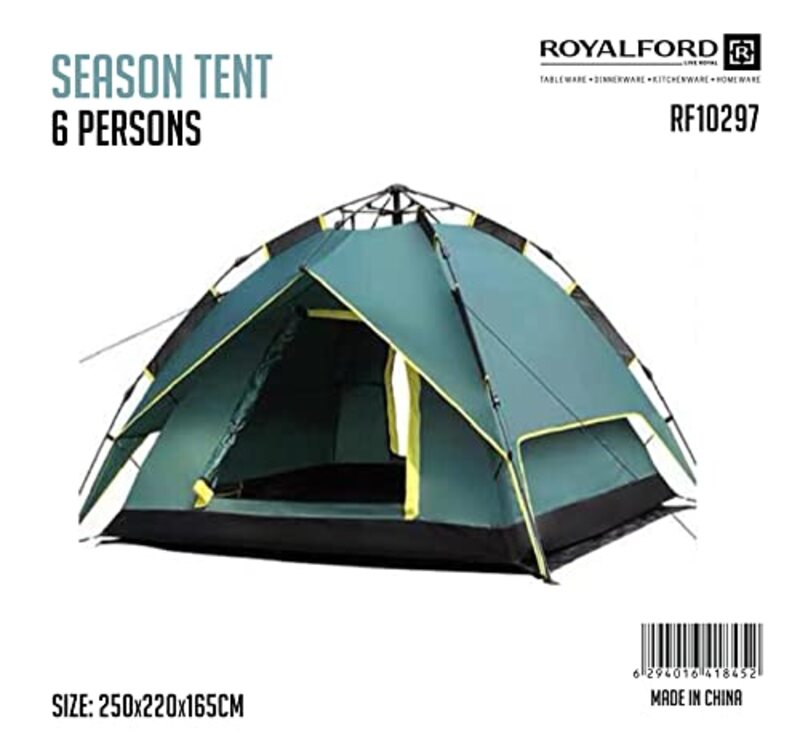 Royalford 6 Person Lightweight Portable Windproof Versatile Seasonal Tent, RF10297, Multicolour