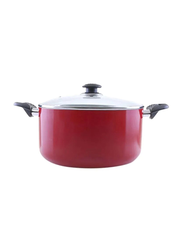 RoyalFord 28cm Round Casserole with Glass Lid, Red/White