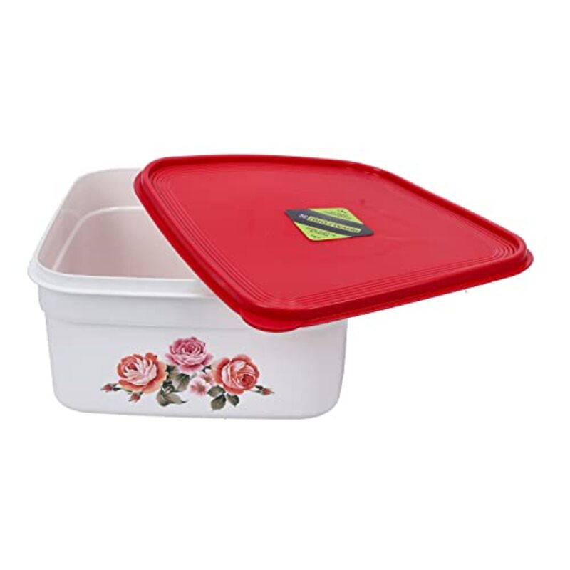 Royalford Square Air-Tight Storage Bowl, 2.5L, White/Red
