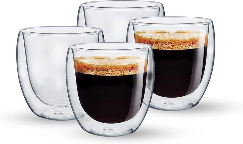 

Royalford 80ml 4-Piece Elegant Classic Design Double Wall Cup Set, Clear