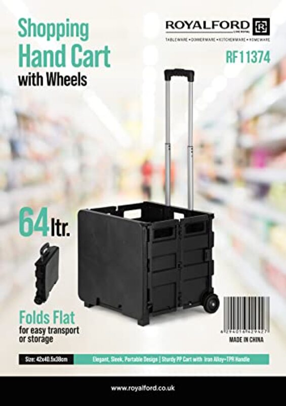 Royalford Multi-Purpose Utility Hand Cart with Handles & Wheels, 64L, RF11374, Black