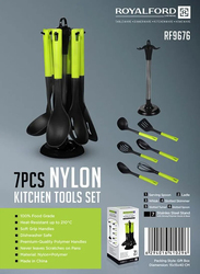 RoyalFord 7-Piece Nylon Kitchen Tool Set, Black/Green
