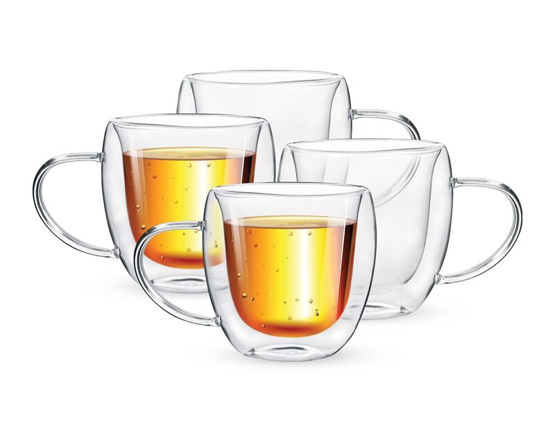 

Royalford 80ml 4-Piece Elegant Classic Design Double Wall Mug Set, Clear