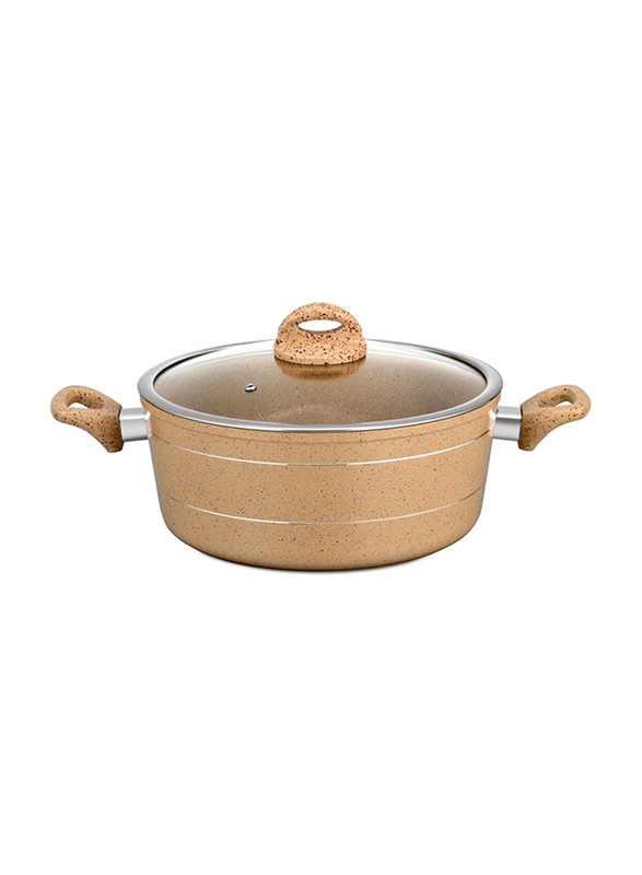 RoyalFord 32cm Granite Coated Smart Casserole with Glass Lid, RF9472, 47x33.5x16, Beige