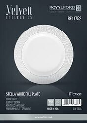Royalford 11-inch Opal Ware Round Velvett Collection Stella Full Plate, RF11752, White