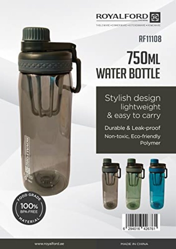 Royalford 750ml BPA Free Leak-Proof Plastic Water Bottle, RF11108, Multicolour