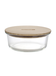 RoyalFord Round Glass Food Container with Bamboo Lid, 650ml, RF10324, Clear