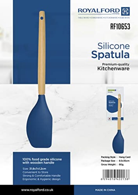 Royalford Silicone Spatula Cooking Spoon with Wooden Handle, Multicolour
