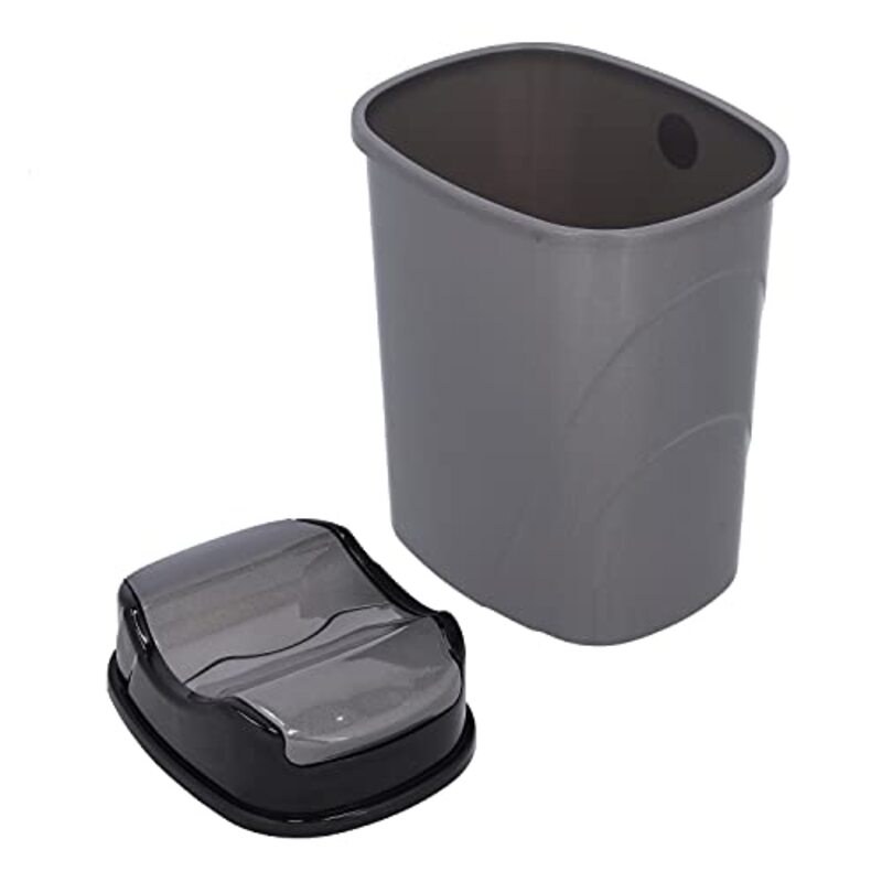 Royalford Plastic Wet/Dry Garbage Bin with Lid, 15 Liters, Grey/Black