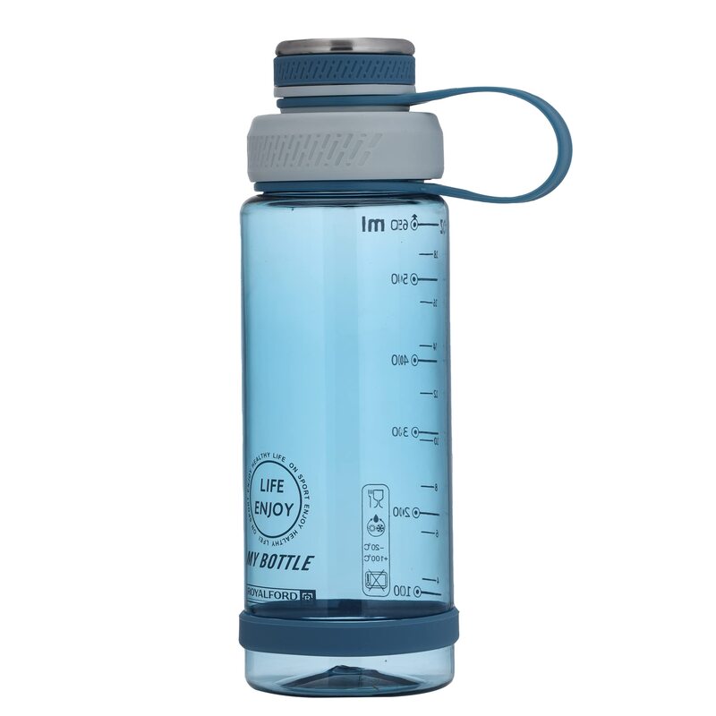 Royalford Plastic Transparent Water Bottle with Twist Lock, 650ml, Blue