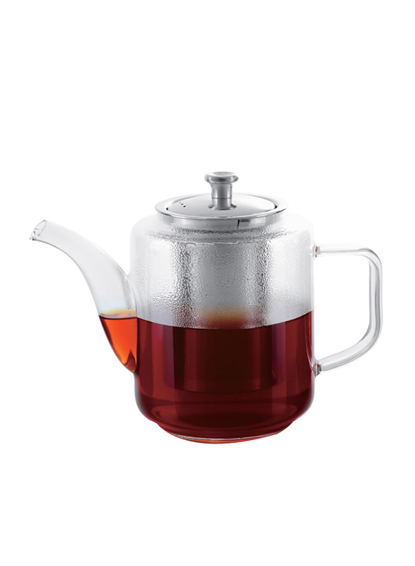 Royalford 960ml Glass Tea Pot with Stainless Steel Strainer, RF8262, Clear