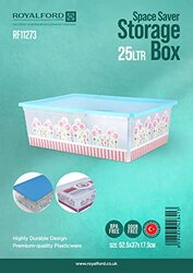 Royalford Space Saving Multi-Purpose Plastic Storage Container Box, 25 Liters, Pink/White