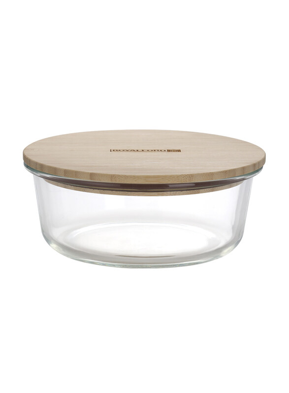 

RoyalFord 1300ml Round Glass Food Container with Bamboo Lid, RF10326, Brown/Clear