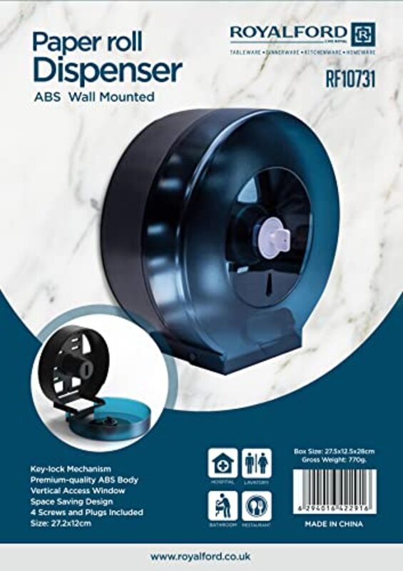 Royalford ABS Wall Mounted Round Paper Roll Dispenser, RF10731, Black/Blue