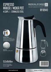 Royalford 4 Cups Stainless Steel Espresso Maker/Moka Pot, RF10943, Silver