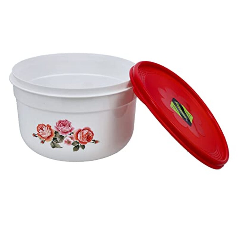 Royalford Round Air-Tight Storage Bowl, 3L, White/Red