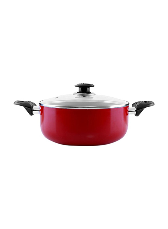 RoyalFord 20cm Non Stick Aluminium Casserole with Glass Lid, RF6438, Red