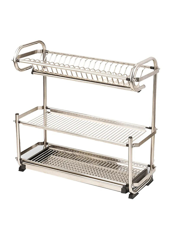 RoyalFord Stainless Steel 3 Tier Dish Rack with Glass Holder, Silver