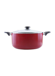 Royalford 26cm Non-Stick Ceramic Casserole with Glass Lid and Handle, RF6441, Red