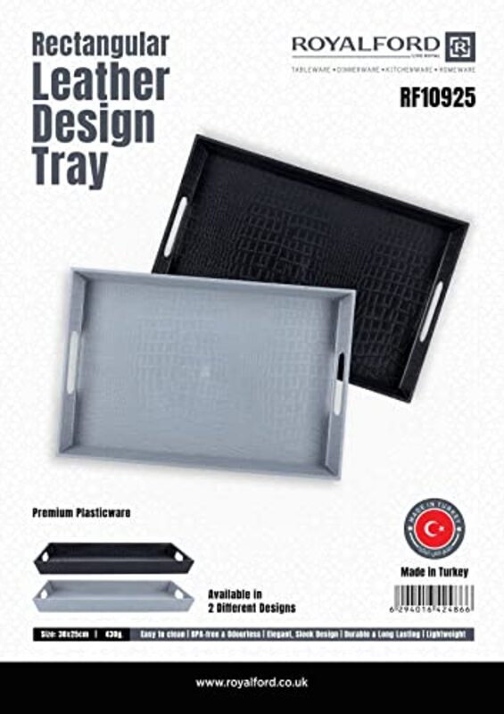Royalford Rectangular Leather Design Serving Tray, RF10925, Grey