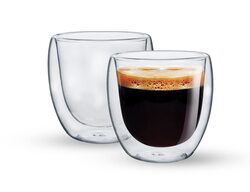 Royalford 250ml 2-Piece Elegant Classic Design Double Wall Cup Set, Clear