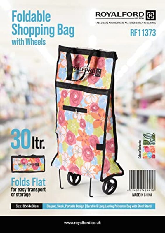 Royalford Foldable Shopping Trolley Bag, 30L, RF11373, Multicolour