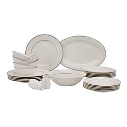 Royalford 28-Piece Stoneware Premium Bone China Dinner Set, White