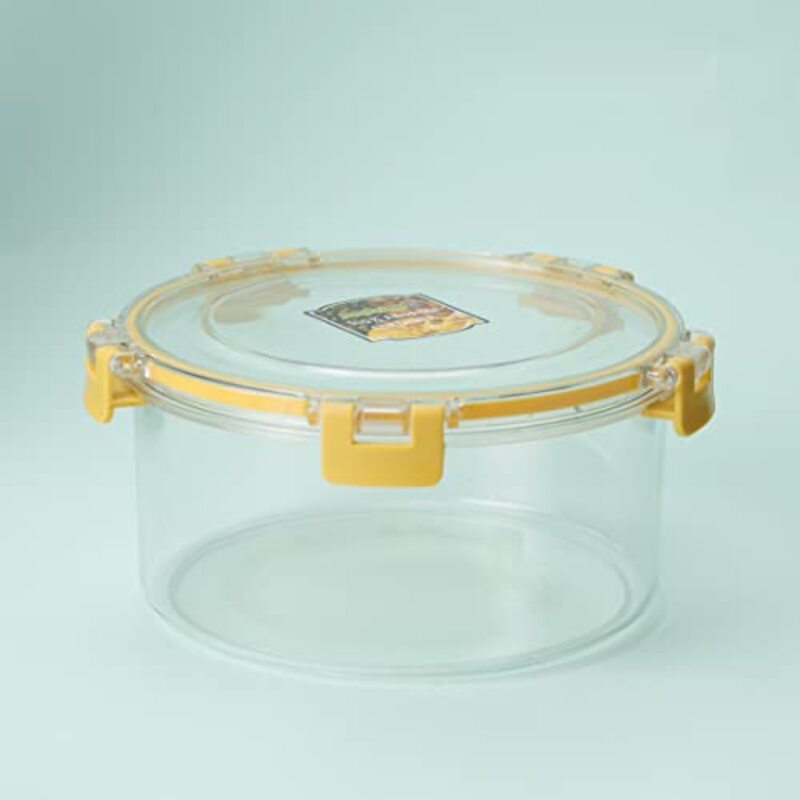 Royalford Plastic Round Airtight Container with Lid, 2350ml, RF11256, Yellow/Clear