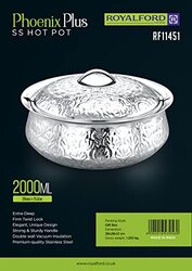 Royalford 2 Ltr Phoenix Plus Round Stainless Steel Hotpot, RF11451, 28x12x28 cm, Silver