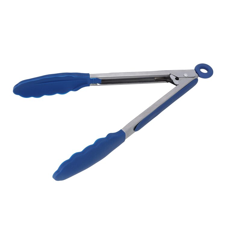 Royalford 27cm Silicone Food Tong with Stainless Steel Handle, RF10656, Blue/Silver