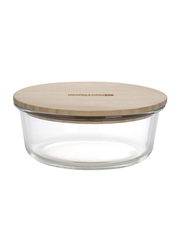 

RoyalFord 950ml Round Glass Food Container with Bamboo Lid, RF10325, Brown/Clear