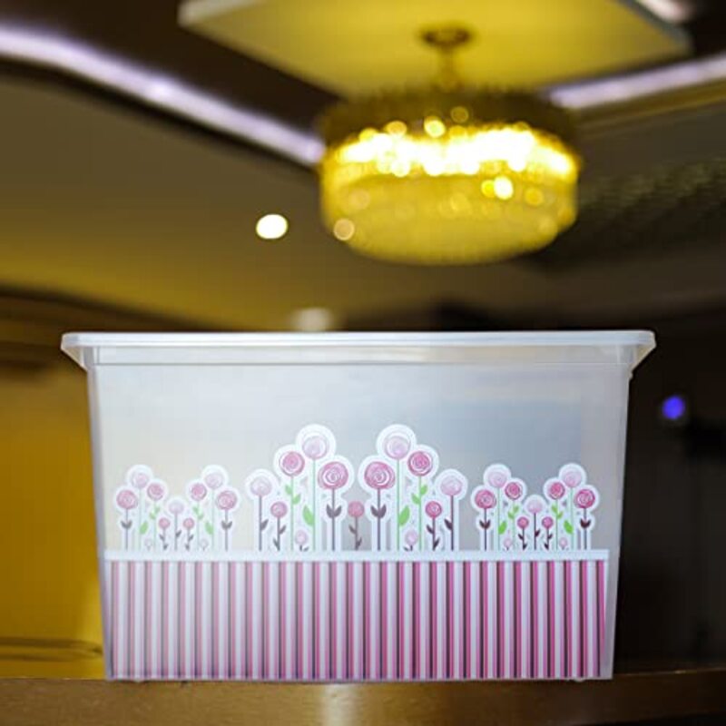 Royalford Space Saving Multi-Purpose Plastic Storage Box, 50 Liters, White/Pink