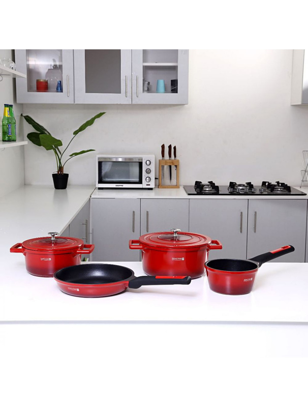 RoyalFord 6-Piece Cast Aluminum Cookware Set, RF9845, Red