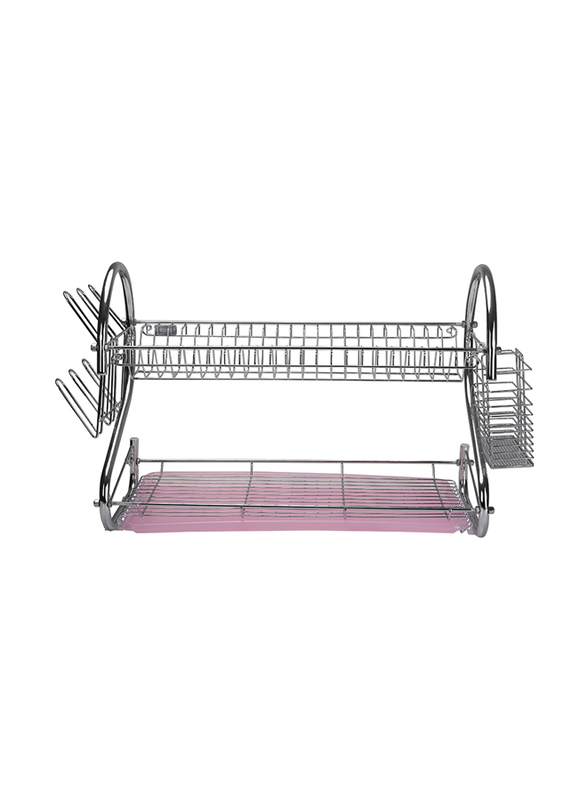 RoyalFord 2 Layer Metal Dish Rack with Drip Tray, RF1151DRL, Silver/Blue