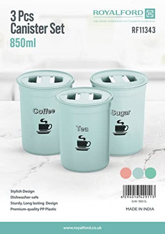 Royalford Plastic Canister Set, 3 Piece, 850ml, RF11343, Pink