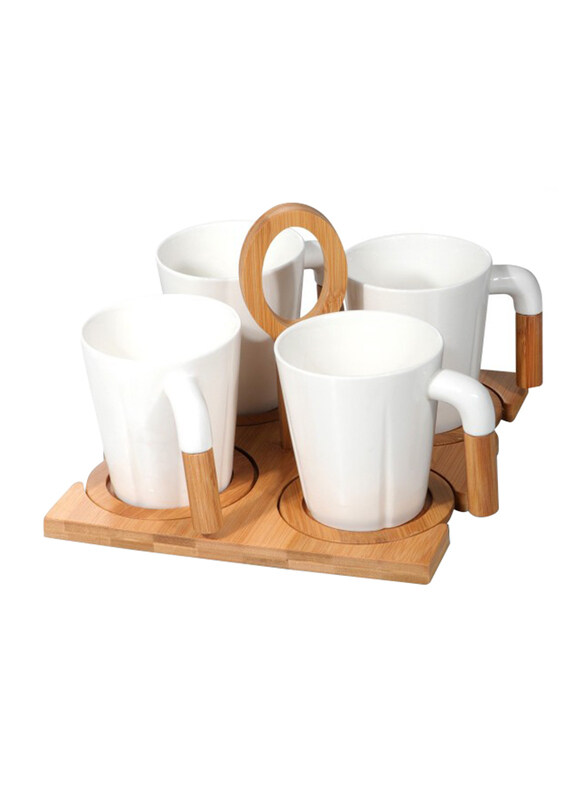 

RoyalFord 300ml 9-Pieces Porcelain Coffee Set With Stand, RF9636, White/Brown