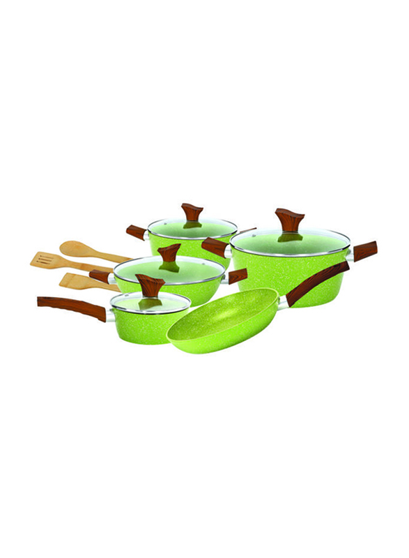 RoyalFord 12-Pieces Forged Aluminium Marble Coating Cookware Set, RF9415, Green/Brown
