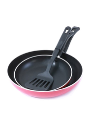 RoyalFord 3-Pieces Non-Stick Aluminium Fry Pan Set with Slotted Turner, RF7802, Pink/Black