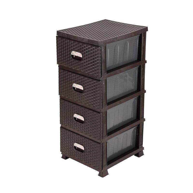 

Royalford Rattan 4-Tier Storage Plastic Cabinet Drawers, RF10808, Brown