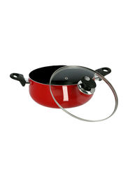 Royalford 26cm Non-Stick Ceramic Casserole with Glass Lid and Handle, RF6441, Red